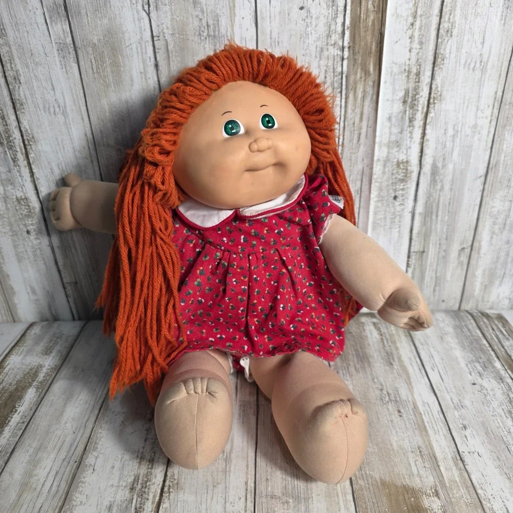 Vintage Cabbage Patch Kids Doll Coleco Red Yarn Hair Green Eyes Red Floral Dress